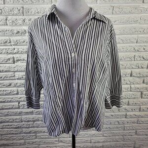 Style Co Womens Top 18W Plus 3/4 Sleeve Black Stripe Cotton STR153XE